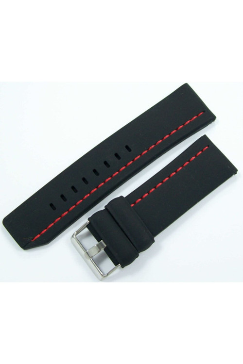 Kırmızı Dikişli Siyah 26Mm Saat Kordonu Kauçuk Silikon Saat Kayış