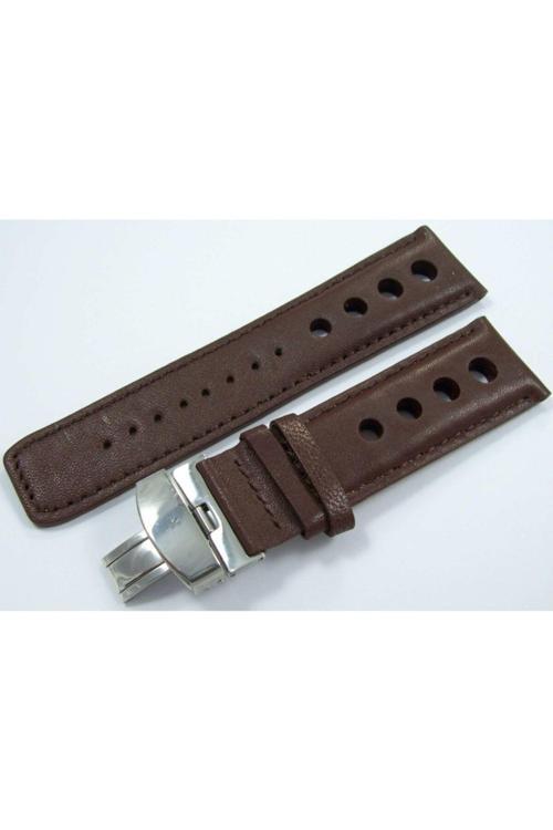 Bizon Deri Saat Kayışı 20Mm Spor Kahverengi Klipsli Saat Kordonu