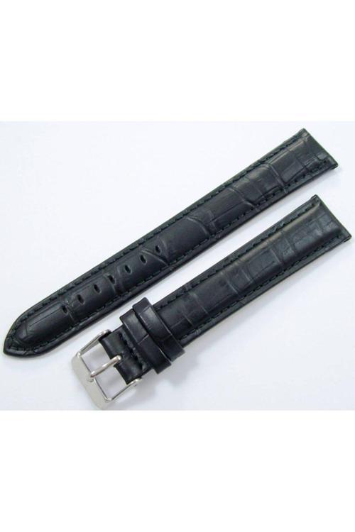 Bizon Deri Saat Kayışı 20Mm Xl Uzun Siyah Saat Kordonu Kroko Bas