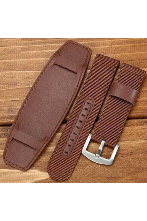 Kumaş Perlon Kahverengi 24Mm Spor Bileklikli Saat Kordonu Kayışı