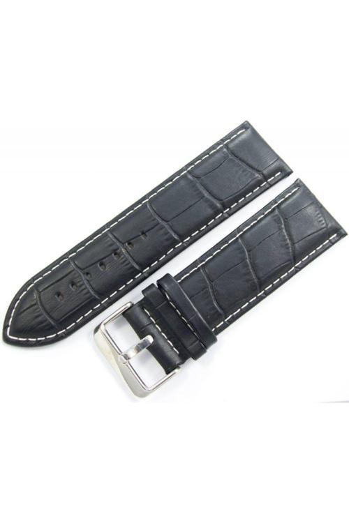 Bizon Siyah 26Mm Deri Saat Kayışı Beyaz Dikişli Saat Kordonu