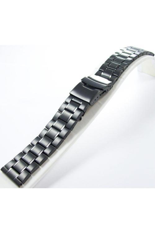 22Mm Siyah Metal Saat Kordonu Çelik Kolçak 1.Kalite Kayış Şeritli