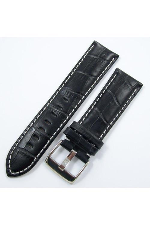 Bizon Siyah Deri Saat Kordonu 20Mm Beyaz Dikişli Spor Kayışı Krok