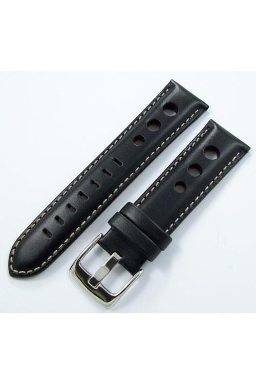Bizon Siyah Deri Saat Kordonu 24Mm Beyaz Dikişli Delikli Kayışı S
