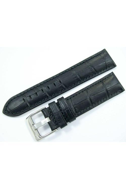 Bizon Deri Saat Kayışı 24Mm Saat Kordon Siyah Spor Krokodil Baskı