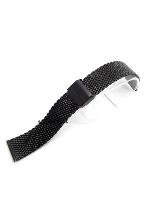 24Mm Saat Kordonu Çelik Hasır Siyah 1.Kalite Örgü Kordon Black 2