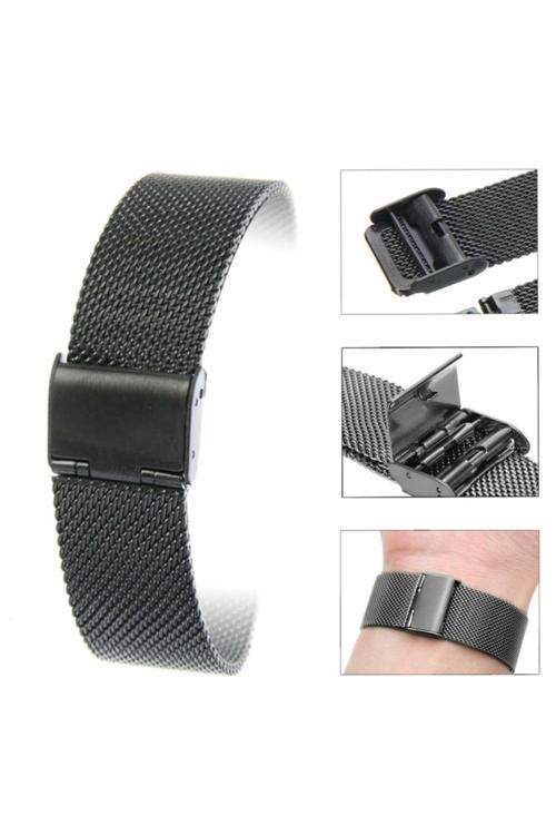 24Mm Saat Kordonu Siyah Çelik Hasır Kolçak 1.Kalite Örgü Kordon