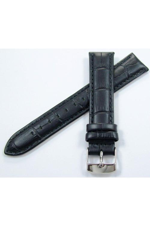 Bizon Deri Saat Kayışı 24Mm Siyah Saat Kordonu Çelik Toka Krokodi