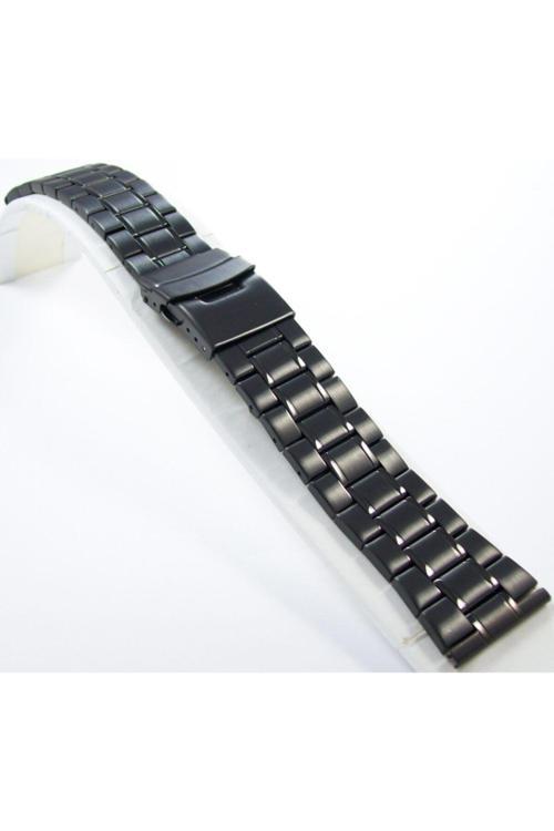 24Mm Siyah Metal Saat Kordonu Çelik Kolçak 1.Kalite Kayış Şeritli