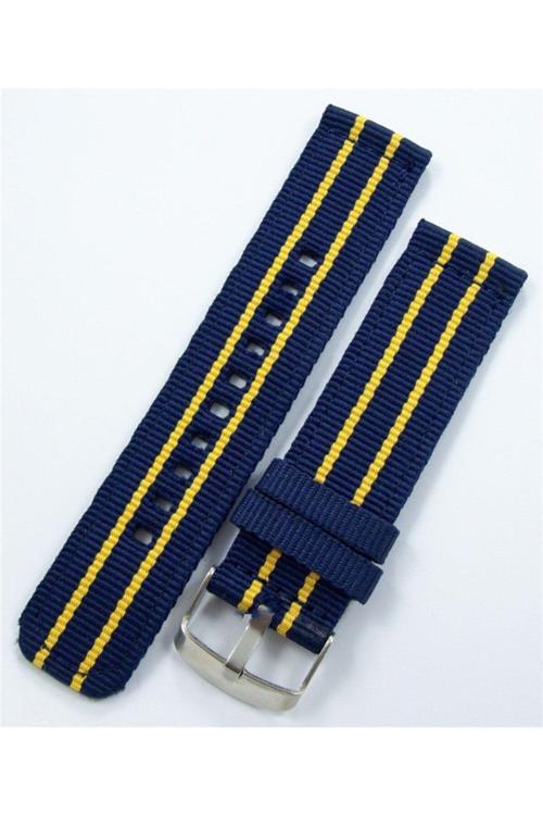 Kumaş Perlon Sarı Lacivert 24Mm Spor Saat Kordonu Kayışı Nato Fb