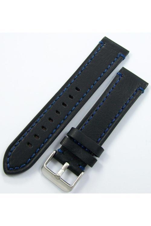Bizon Siyah Deri Saat Kordonu 24Mm Lacivert Spor Dikişli Kayışı D