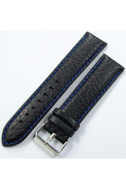 Bizon Siyah Deri Saat Kordonu 24Mm Lacivert Spor Dikişli Kayışı D