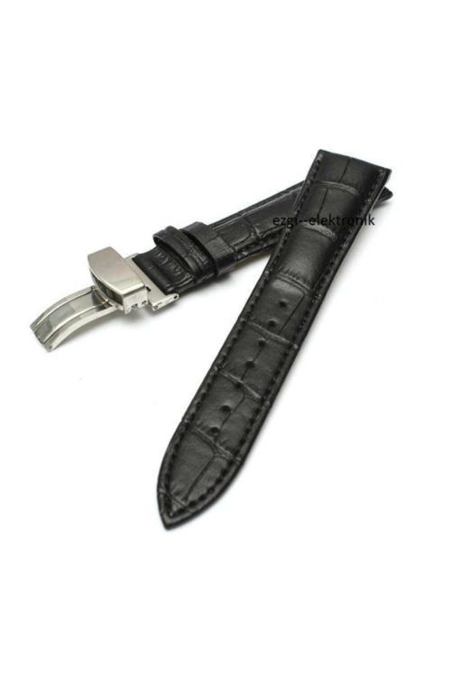 Bizon Deri Saat Kayışı 24Mm Spor Siyah Klipsli Saat Kordonu