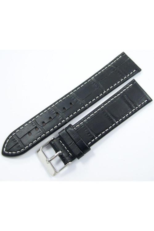 Bizon Deri Saat Kayışı 24Mm Xl Uzun Siyah Ince Klasik Kroko Dese