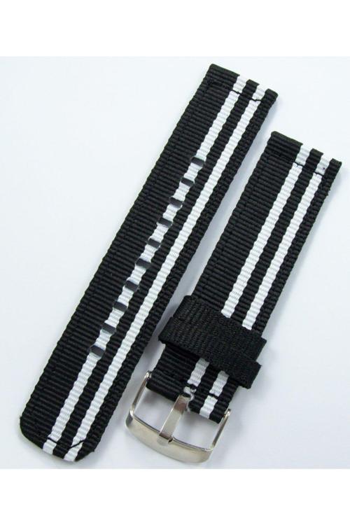Kumaş Perlon Siyah Beyaz 24Mm Spor Saat Kordonu Kayışı Nato Bjk