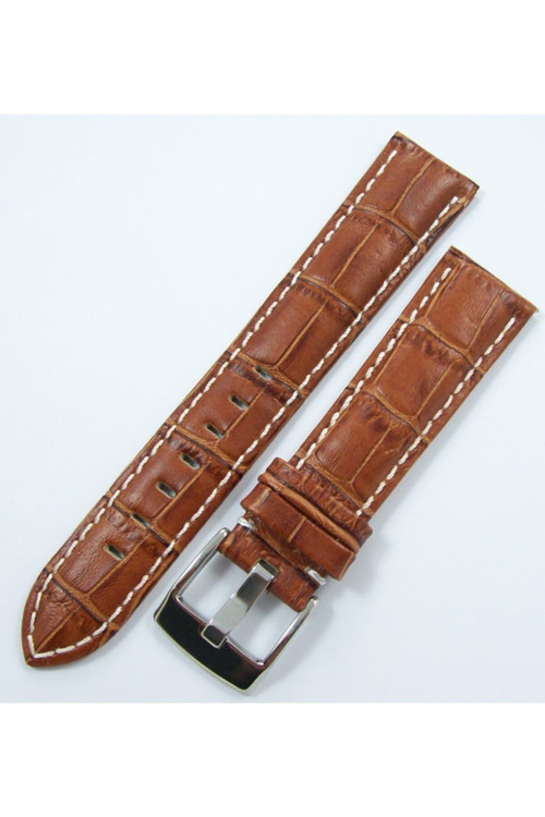 Bizon Taba Deri Saat Kordonu 20Mm Beyaz Dikişli Spor Kayışı Kroko