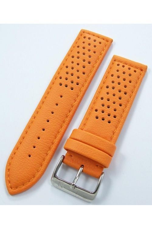 Bizon Turuncu Deri Saat Kordonu 18Mm Delikli Spor Saat Kayışı Dikişli Su Geçirmez