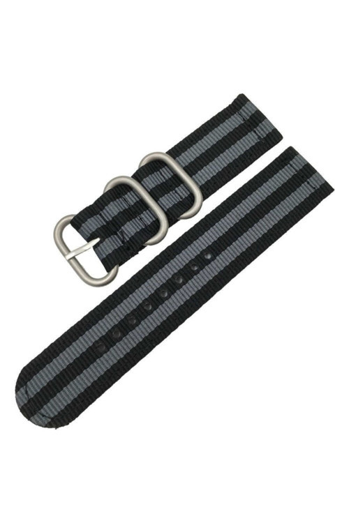 Kumaş Perlon Siyah Gri Şeritli 24Mm Spor Saat Kordonu Kayışı Nato