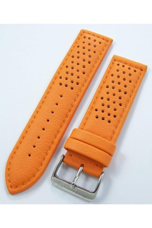 Bizon Turuncu Deri Saat Kordonu 24Mm Delikli Spor Saat Kayışı Dik