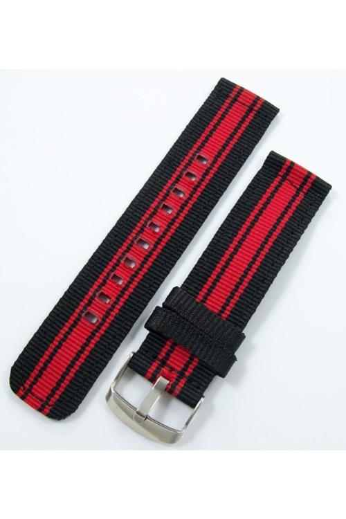 Kumaş Perlon Siyah Kırmızı 24Mm Spor Saat Kordonu Kayışı Nato