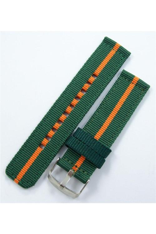 Kumaş Perlon Yeşil Turuncu 24Mm Saat Kordonu Haki Kayışı Nato