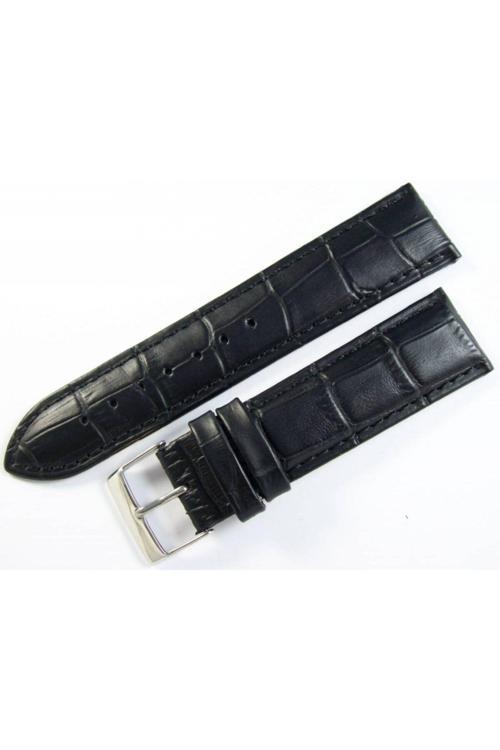 Cobra Deri Saat Kordonu 22Mm Xl Uzun Siyah Saat Kayışı Kroko