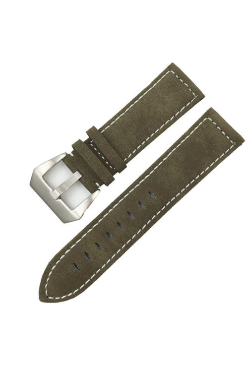 Deri Olive Askeri Yeşil Süet Saat Kayışı Nubuk Haki 20Mm Kordon