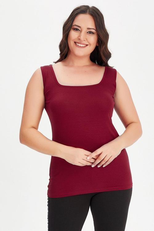 Büyük Beden Kare Yaka Kalın Askılı Atlet Bluz