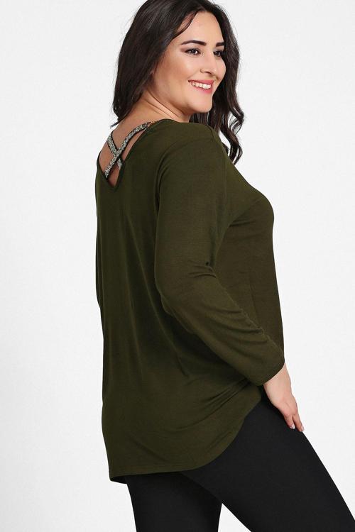 Sırt Çapraz Altın Pul Şerit Uzun Kol Bluz