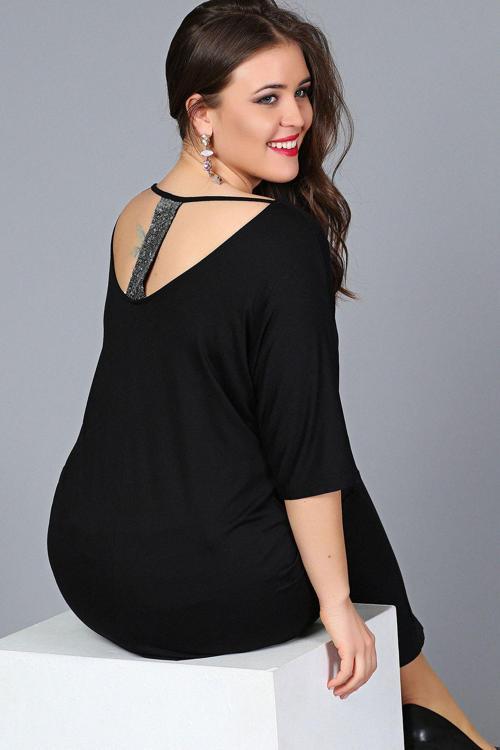 Sırt Dekolteli Pul Payet Bantlı Yarım Kol Bluz