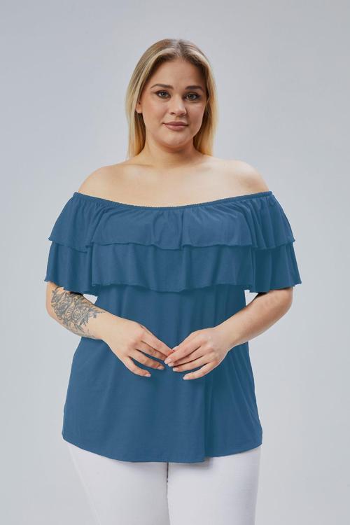 Büyük Beden Madonna Yaka Viskon Bluz