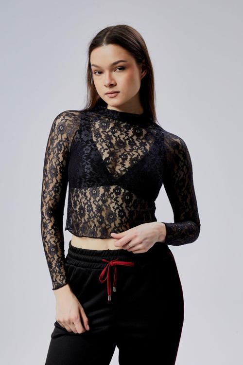 Uzun Reglan Kol Esnek Dantel Bluz