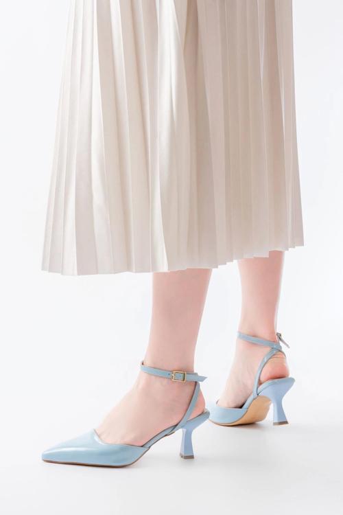 ST-004 Bebe Mavi Rugan Günlük 7 cm Topuklu Bayan Ayakkabı
