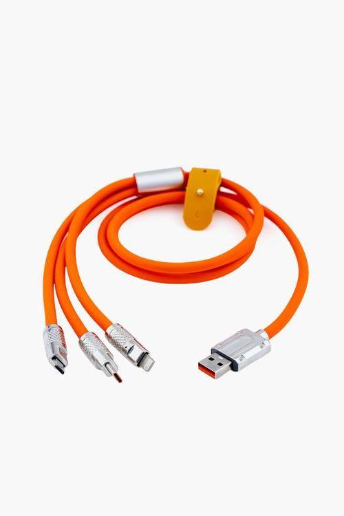 120W 3 İn 1 Süper Hızlı Şarj Kablosu , Iphone , Xiaomi , Huawei Uyumlu Silikon Şarj Kablosu
