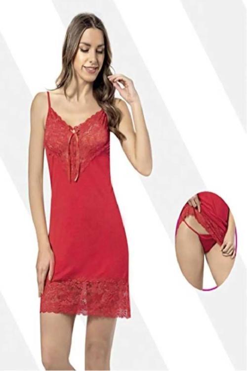 Kadın  Takım Dantelli Fiyonklu Gecelik Kota6298