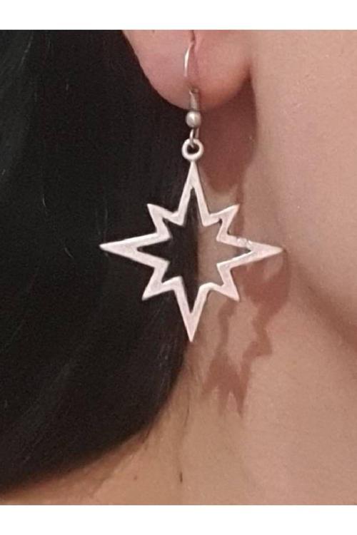 Kadın Gümüş Kaplama Antik Çelik Sallantılı Yıldız Küpe