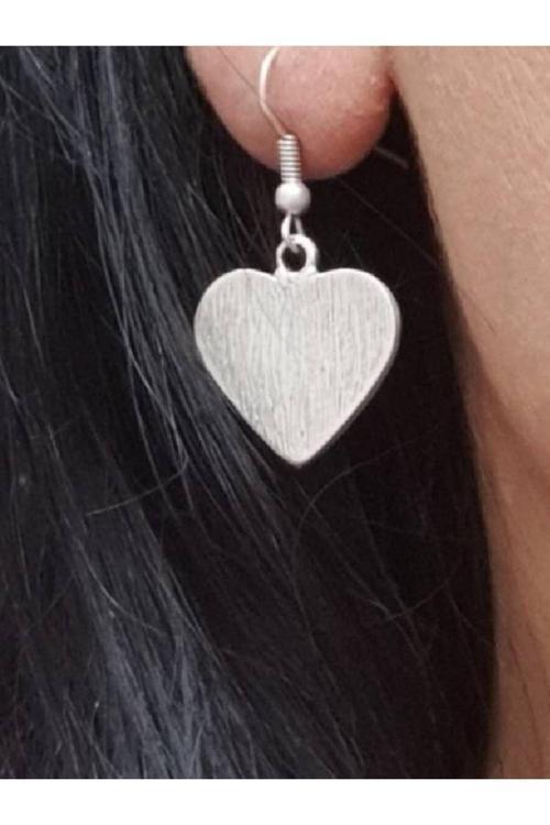 Kadın Gümüş Kaplama Antik Çelik Kalpli  Sallantılı Küpe