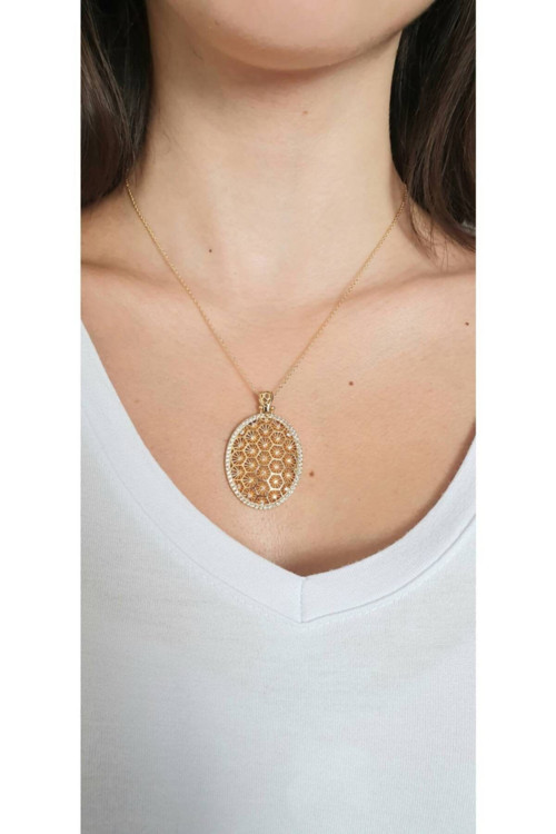 Kadın Gold Zirkon Taşlı Yuvarlak Yaşam Kolye 50/31