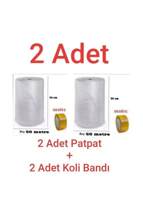 2 Adet Balonlu Naylon 50cmx50m + 2 Adet Koli Bandı Ambalaj Naylonu Patpat Pıtpıt Havalı Naylon
