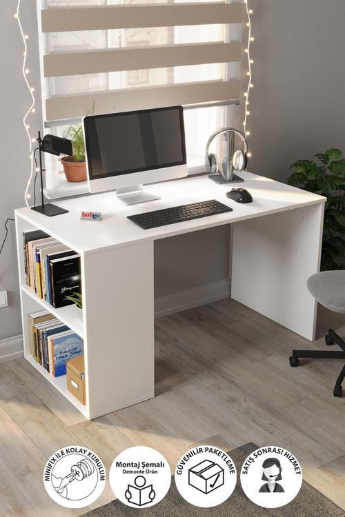 60x120 cm Smyrna Çalışma Masası Kitaplıklı Ofis Masası Bilgisayar Masası Beyaz