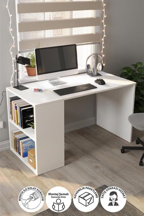 60x120 cm Smyrna Çalışma Masası Kitaplıklı Ofis Masası Bilgisayar Masası Beyaz