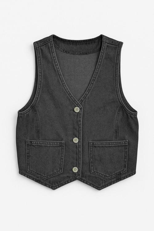 Kadın Cepli %100 Pamuk Açık Mavi Jean Yelek