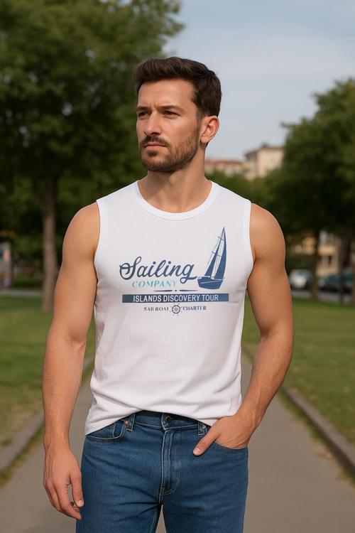 Erkek Bisiklet Yaka Baskılı Antrasit Kolsuz T-shirt