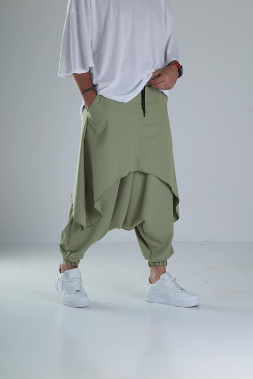 Oversize Şalvarlı Samurai Haki Pantolon