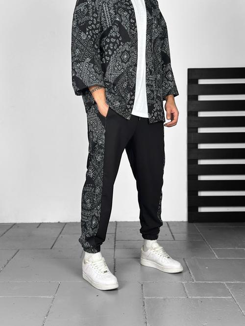 Etnik Desenli Şeritli Jogger Pantolon