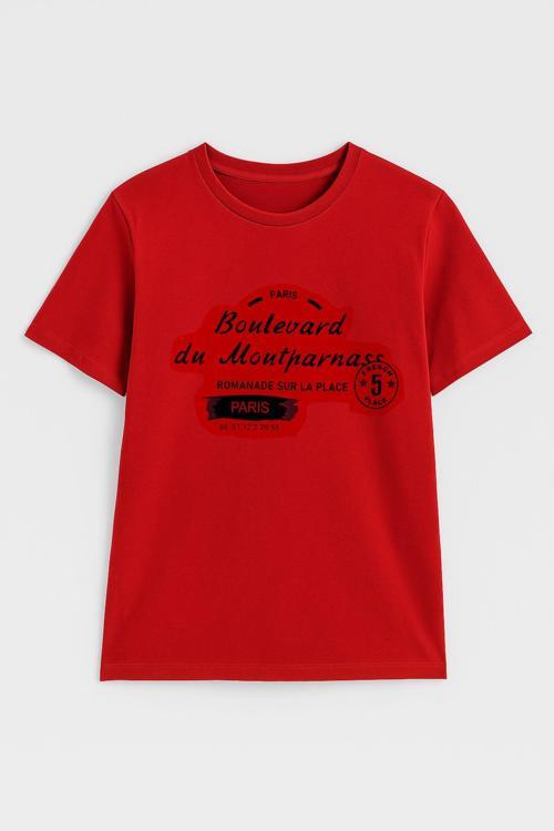 Kadın Bisiklet Yaka Baskılı Siyah T-shirt