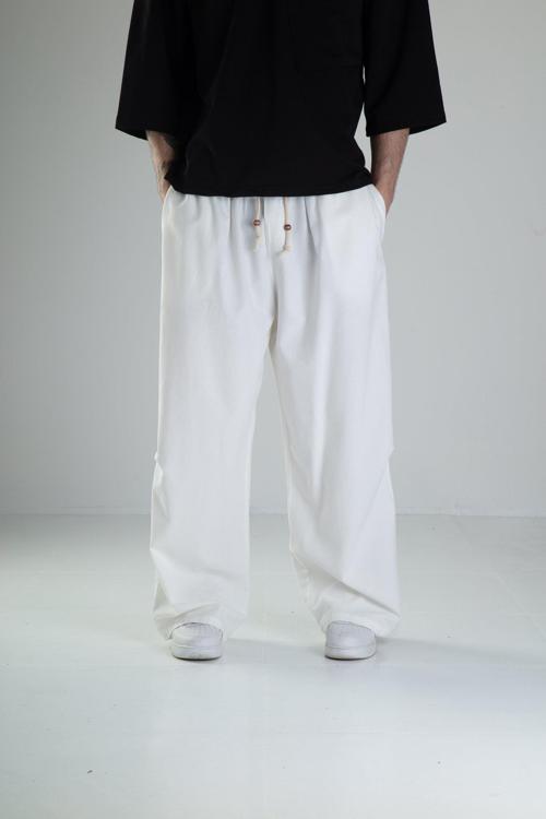 Baggy Beyaz Keten Pantolon