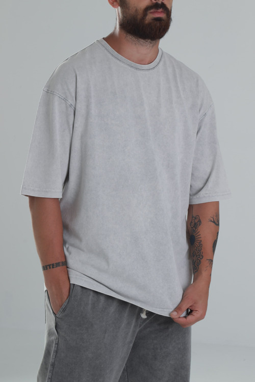 Yıkamalı Gri Oversize T-Shirt