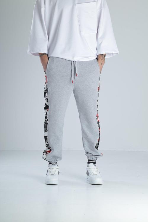Çizgi Roman Detaylı Gri Jogger Pantolon