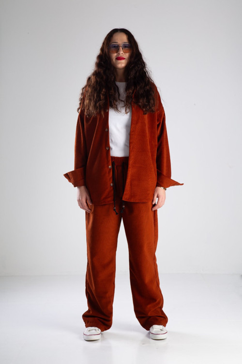 Kadife Bordo Oversize Takım